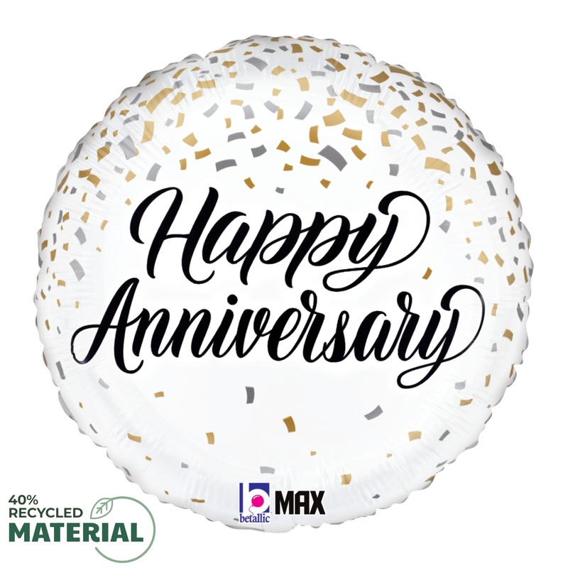 Betallic Anniversary Metallic Confetti 18 inch MAX Float 40 Percent Recycled Round Balloon Packaged 1ct
