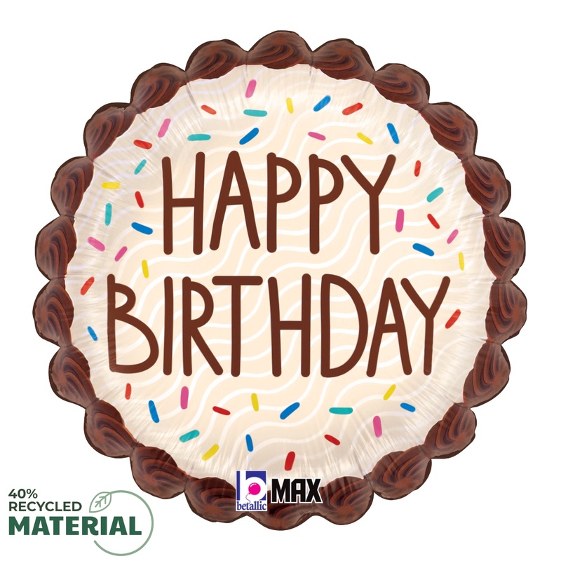 Betallic Birthday Chocolate Sprinkles 18 inch MAX Float 40 Percent Recycled Scalloped Round Foil Balloon 1ct