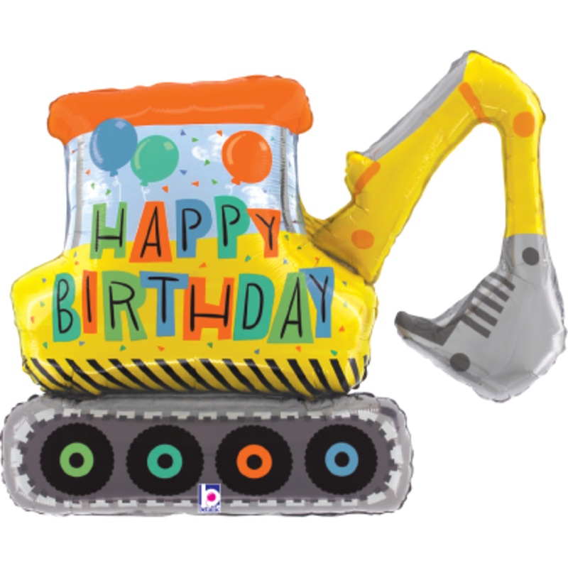 Betallic Birthday Construction Excavator 31 inch Shaped Foil Balloon Packaged 1ct
