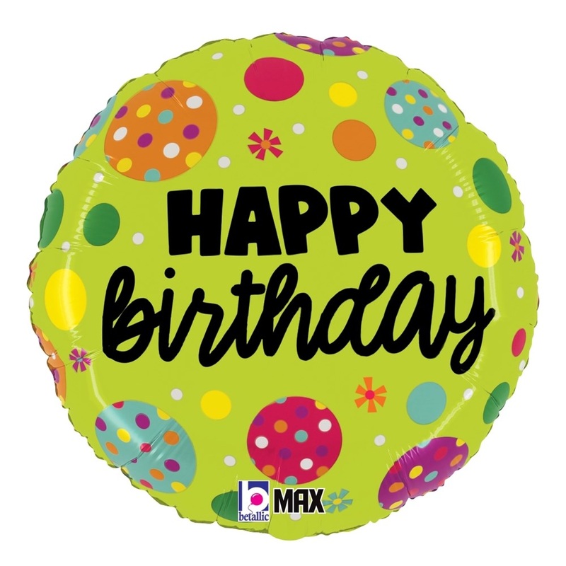 Betallic Birthday Polka Dots 18 inch MAX Float Round Balloon Packaged 1ct