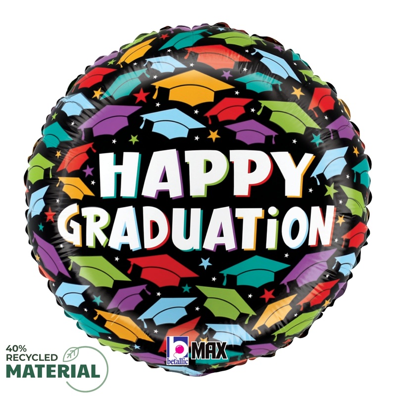 Betallic Brilliant Graduation Hats 18 inch MAX Float 40 Percent Recycled Round Balloon Packaged 1ct