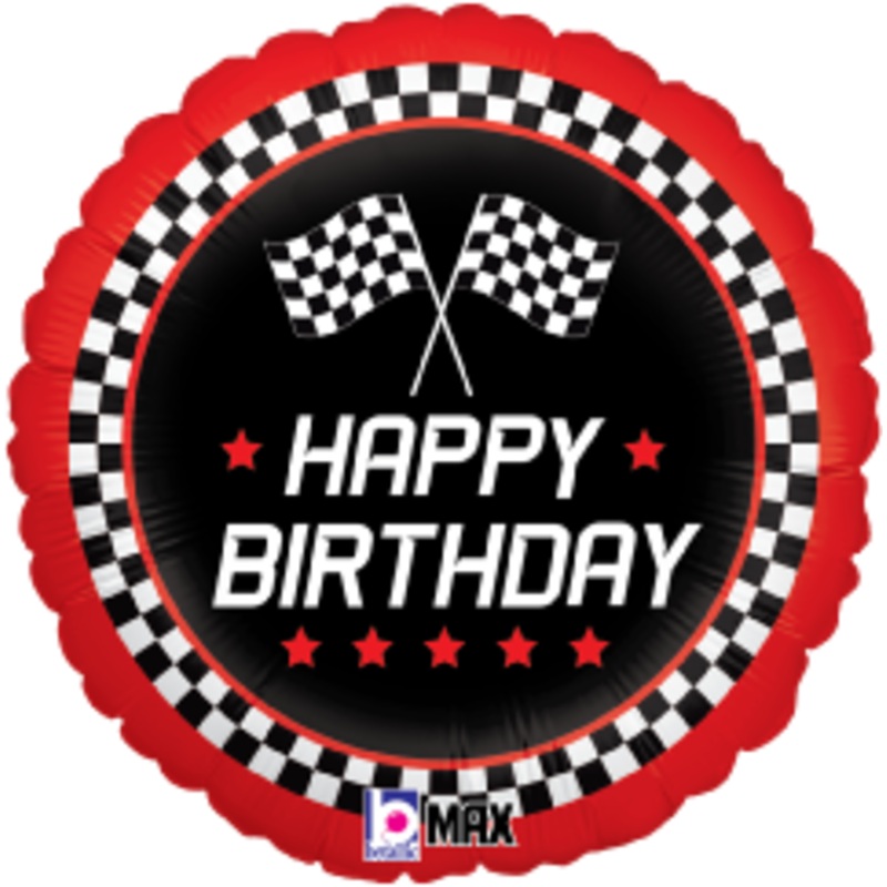 Betallic Checkered Flag Birthday 18 inch MAX Float Round Balloon Packaged 1ct