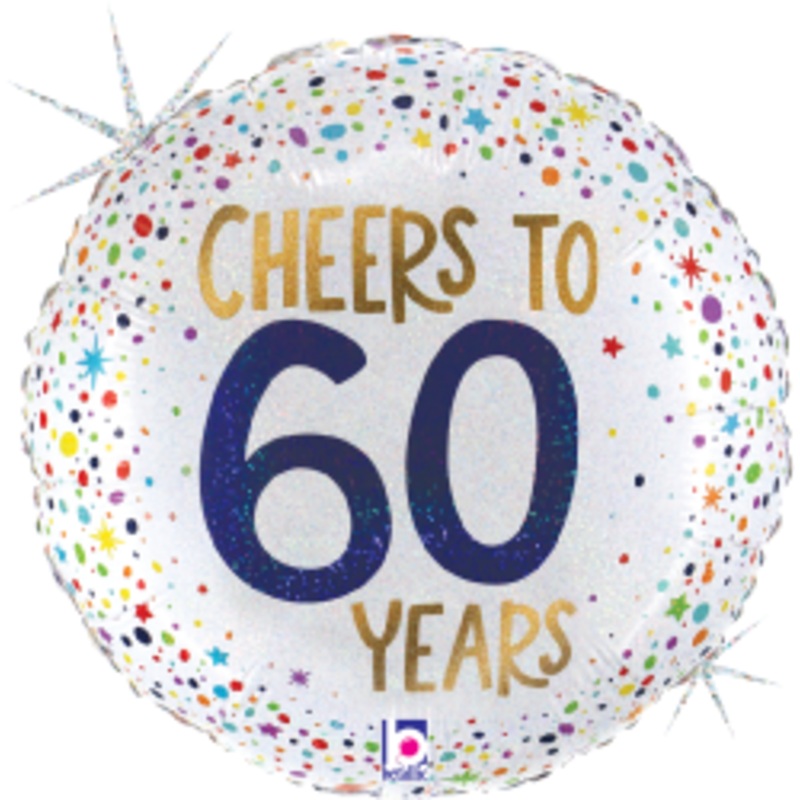 Betallic Cheers to 60 Years 18 inch Glitter Holographic Balloon Packaged 1ct