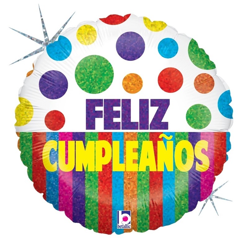 Betallic Feliz Cumpleanos Bolas y Franjas 18 inch Holographic Balloon Packaged 1ct