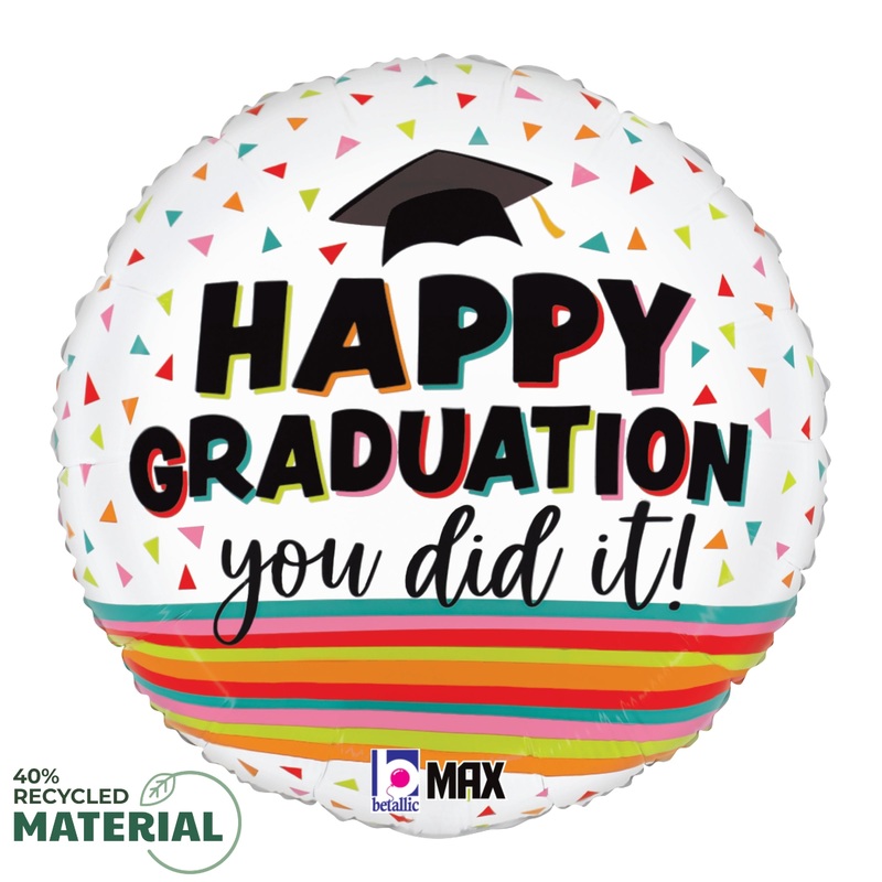 Betallic Festive Graduation 18 inch MAX Float 40 Percent Recycled Round Balloon 1ct