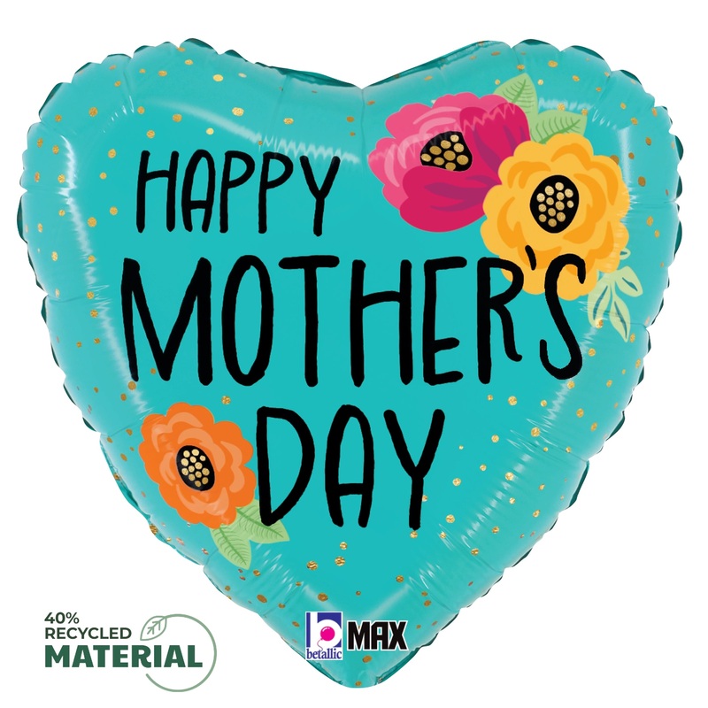 Betallic Fresh Flowers Mother's Day 18 inch MAX Float 40 Percent Recycled Heart Balloon 1ct