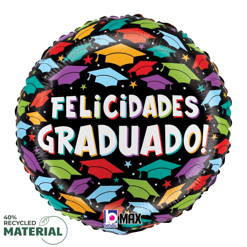 Betallic Gorros de Graduacion Brillantes  18 inch MAX Float 40 Percent Recycled Round Balloon Packaged 1ct