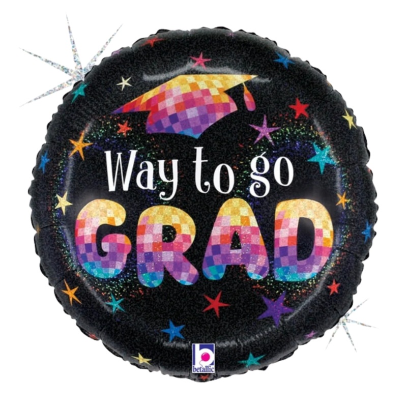 Betallic Grad Disco Stars 18 inch Glitter Holographic Balloon Packaged 1ct