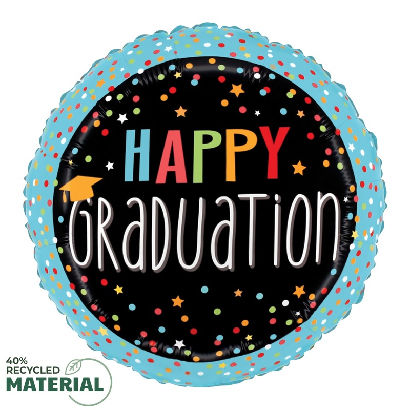 Betallic Graduation Confetti 18 inch MAX Float 40 Percent Recycled Round Balloon Packaged 1ct