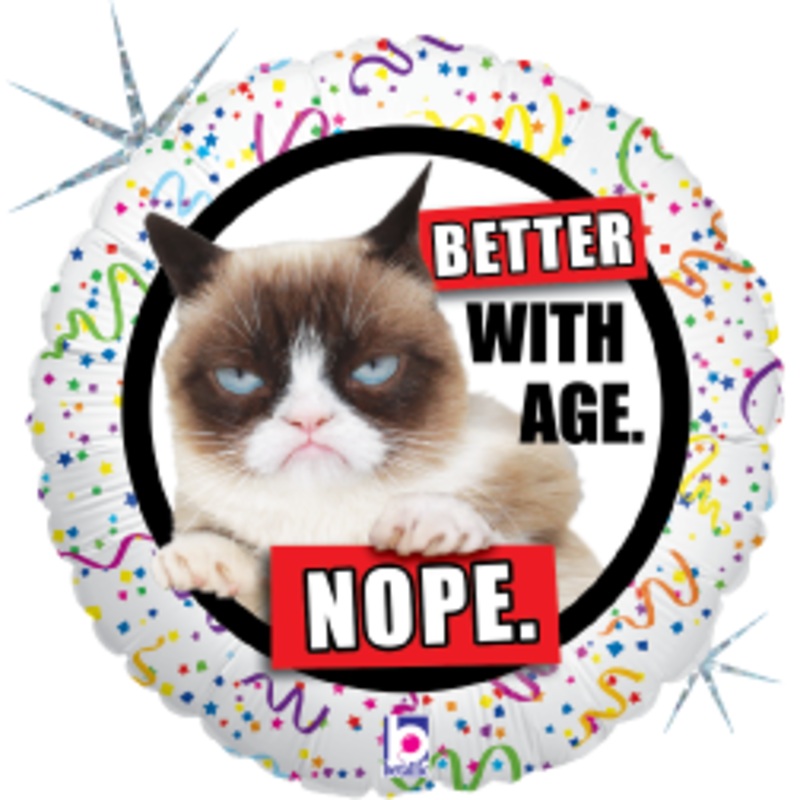 Betallic Grumpy Cat Better With AgeNope 18 inch Holographic Licensed Balloon Packaged 1ct