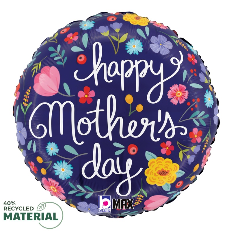 Betallic Mother's Day Folk Floral 18 inch MAX Float 40 Percent Recycled Round Balloon 1ct