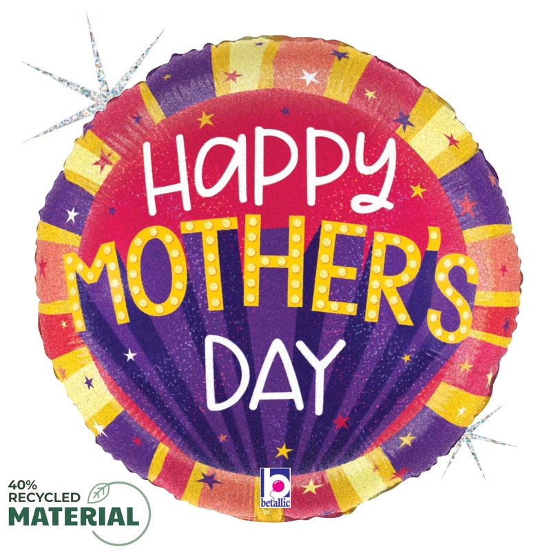 Betallic Mother's Day Stars 18 inch Glitter Holographic 40 Percent Recycled Balloon 1ct