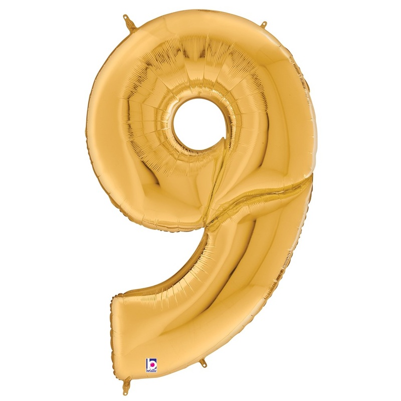 Betallic Number 9 Gold 53 inch Shaped Foil Balloon Packaged 1ct