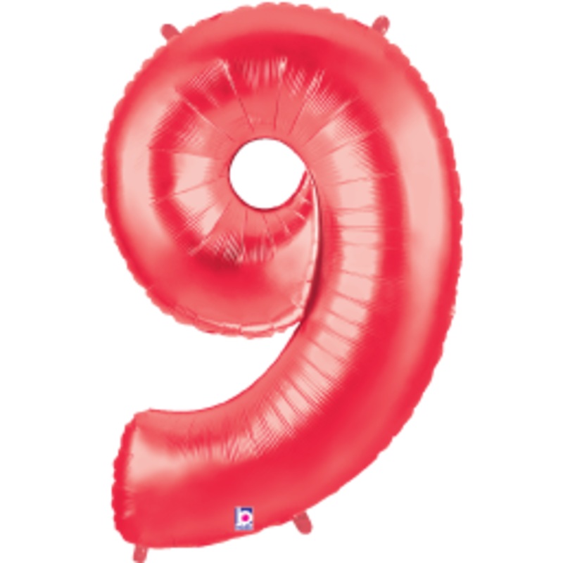 Betallic Number 9 Red 34 inch Shaped Foil Balloon Packaged 1ct