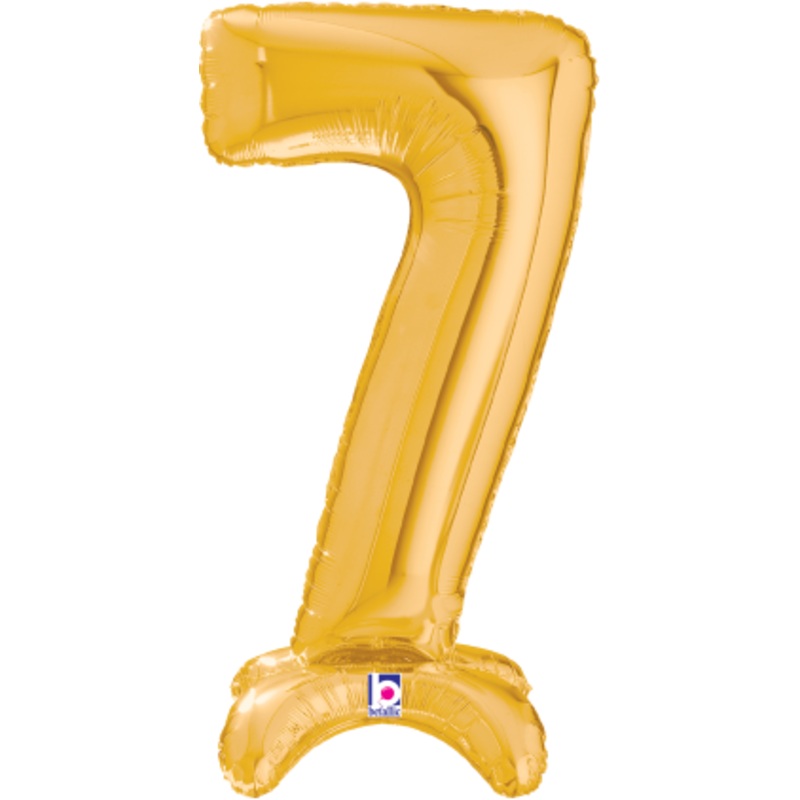 Betallic Number Stand Up 7 Gold 25 inch Air Filled Shaped Foil Balloon packed w/straw 1ct
