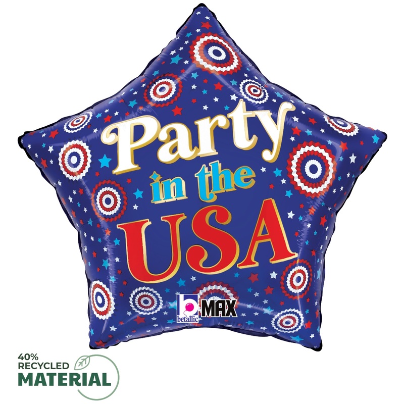Betallic Party in the USA 19 inch MAX Float 40 Percent Recycled Star Balloon Packaged  1ct