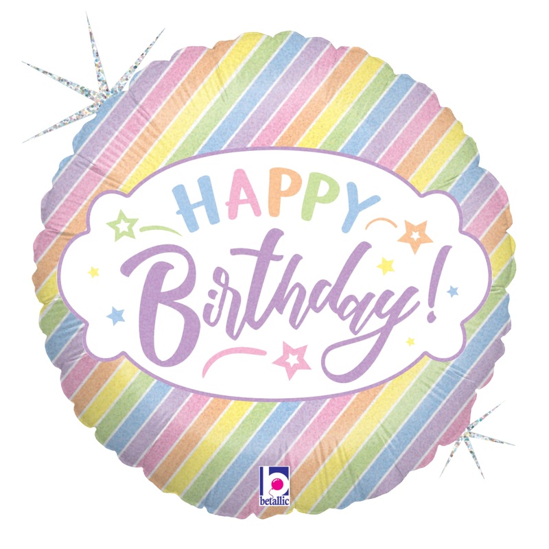 Betallic Pastel Birthday 18 inch Glitter Holographic Balloon Packaged 1ct
