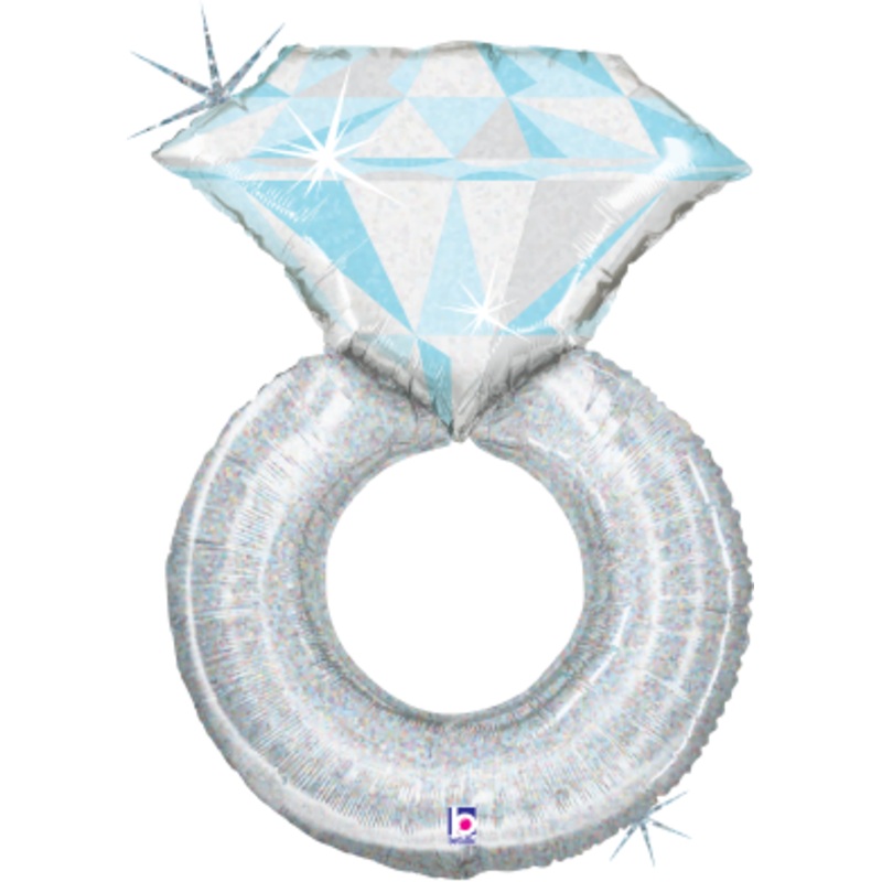 Betallic Platinum Wedding Ring 31 inch Holographic Shaped Foil Balloon Packaged 1ct