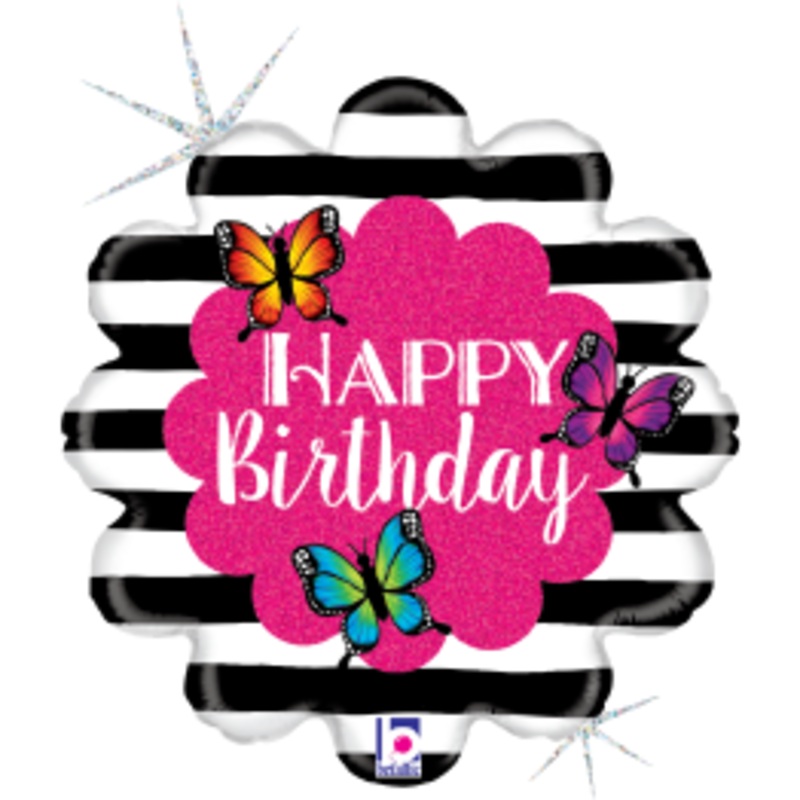 Betallic Radiant Butterfly Birthday 18 inch Glitter Holographic Balloon Packaged 1ct