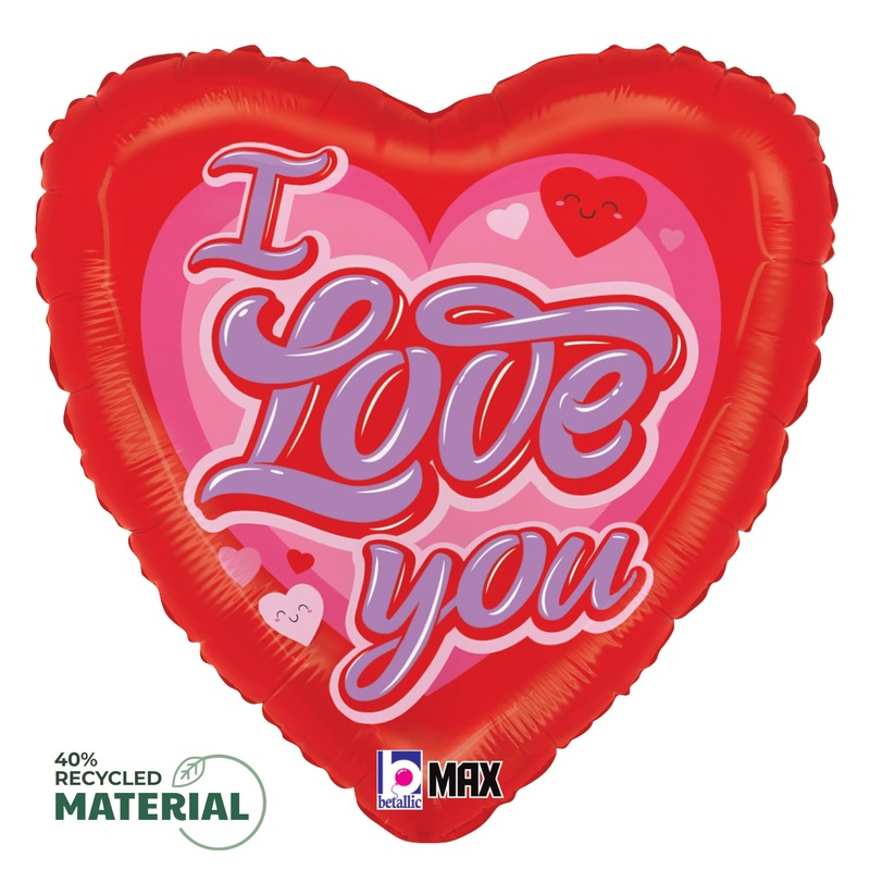 Betallic Retro Love You  18 inch MAX Float 40 Percent Recycled Heart Balloon 1ct