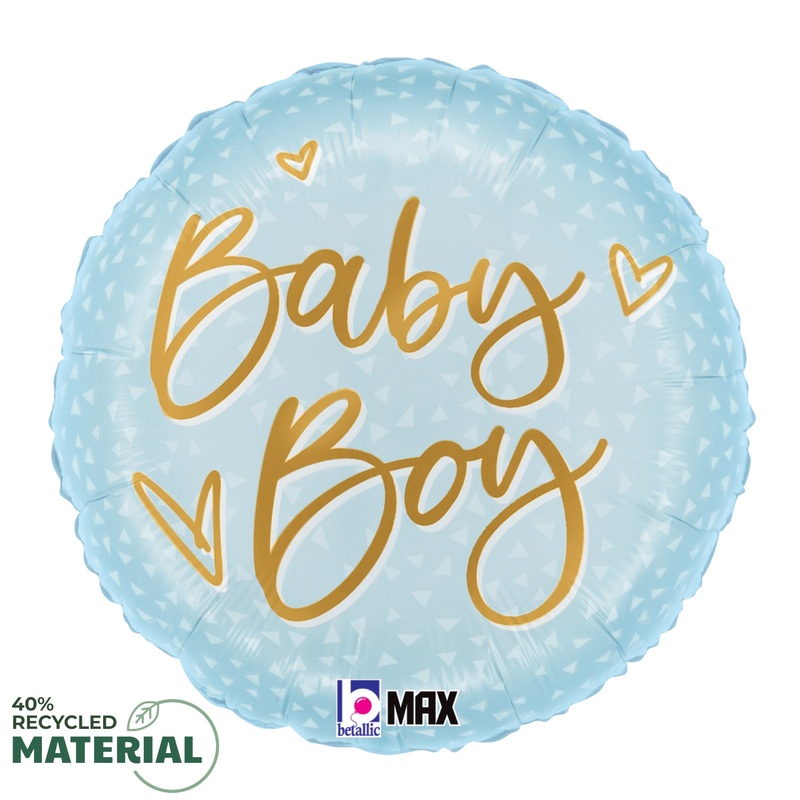 Betallic Satin Boy Gold Script 18 inch MAX Float 40 Percent Recycled Round Foil Balloon 1ct