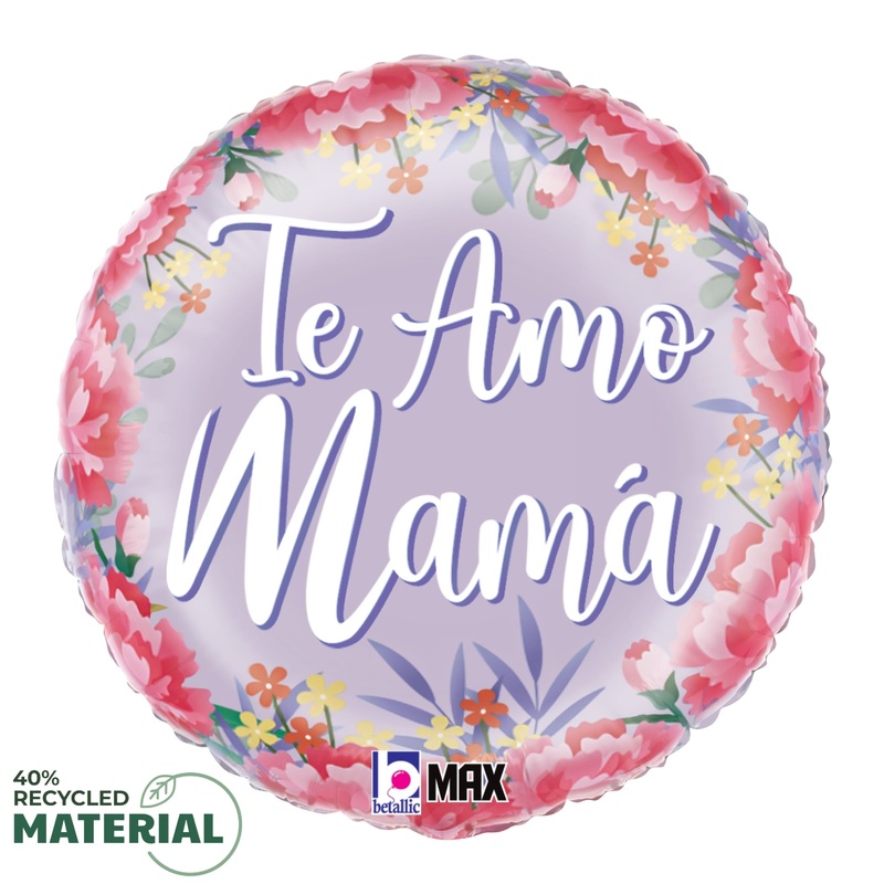Betallic Satin Floral Te Amo Mama 18 inch MAX Float 40 Percent Recycled Round Balloon 1ct