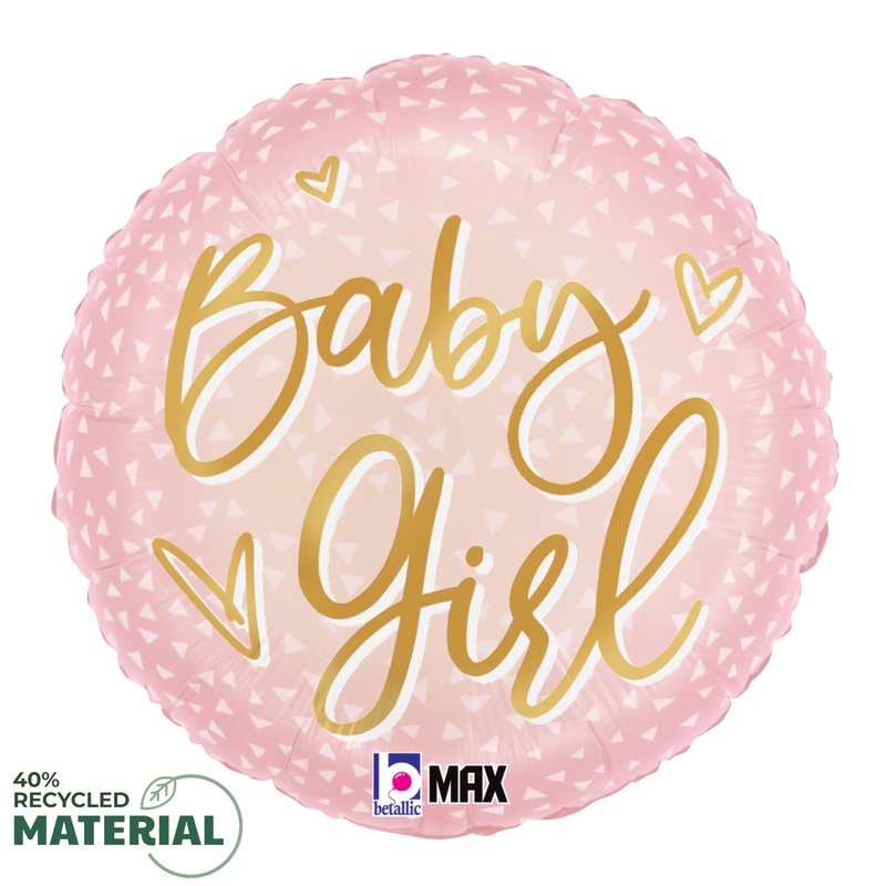 Betallic Satin Girl Gold Script 18 inch MAX Float 40 Percent Recycled Round Foil Balloon 1ct