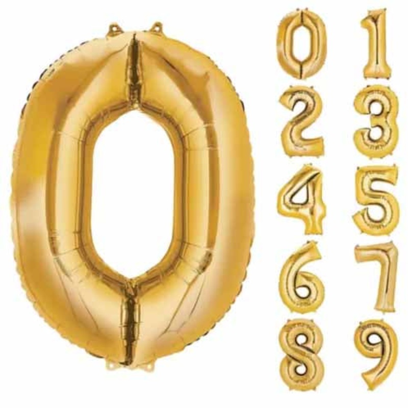 16" Gold Number Balloon - Air-filled