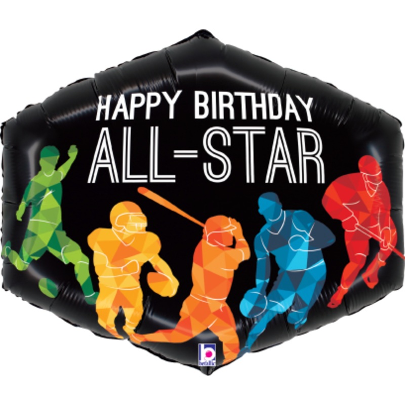 Betallic All-Star Sports Birthday 25 inch Shaped Foil Balloon Packaged 1ct