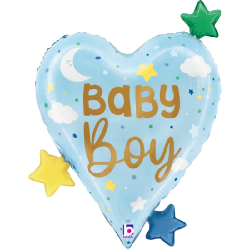 Betallic Baby Boy Heart Stars 25 inch Shaped Foil Balloon Packaged 1ct