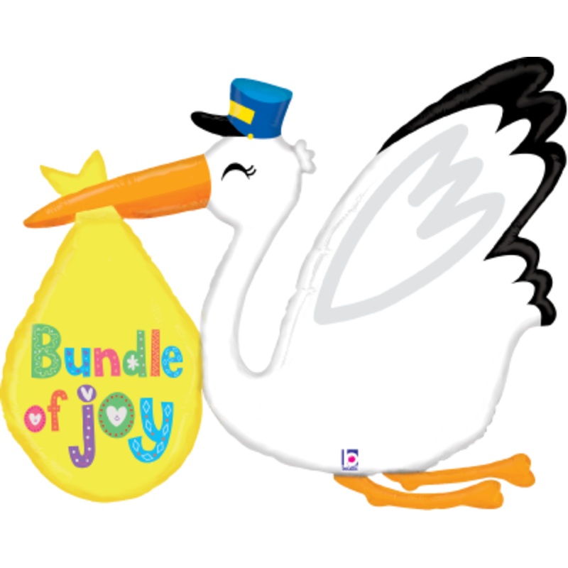Betallic Baby Bundle Stork 38 inch Shaped Foil Balloon Packaged 1ct