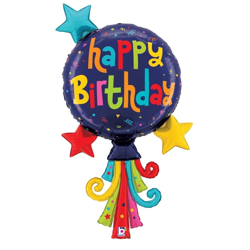 Betallic Balloon Streamers Birthday 40 inch Foil Balloon Packaged