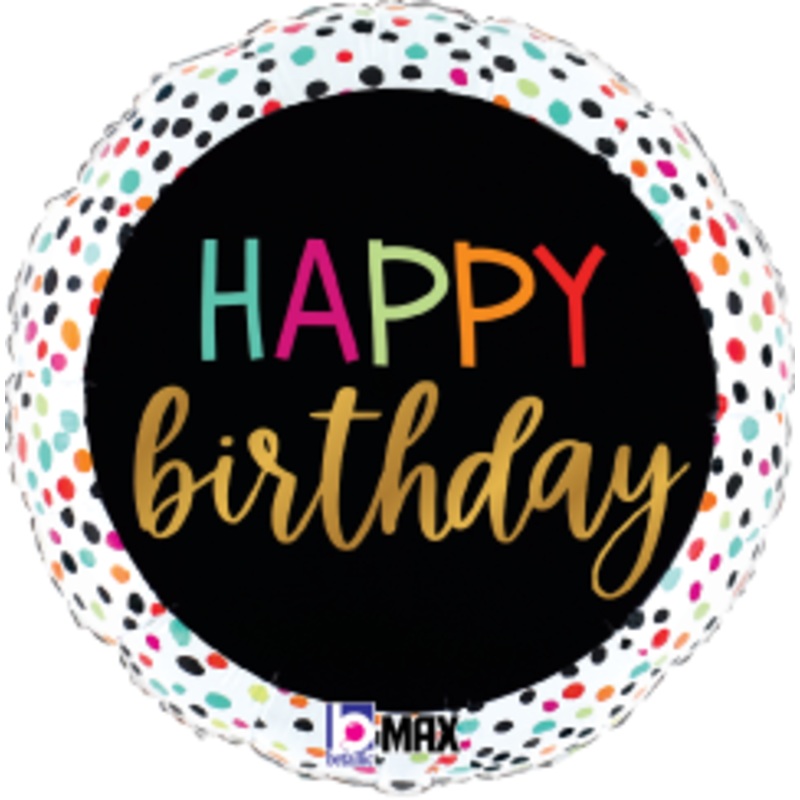 Betallic Birthday Colorful Dots 18 inch MAX Float Round Balloon Packaged 1ct