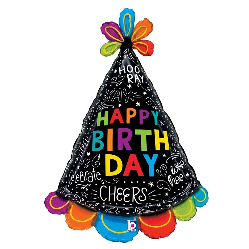 Betallic Birthday Hat Doodles 31 inch Shaped Foil Balloon Packaged 1ct