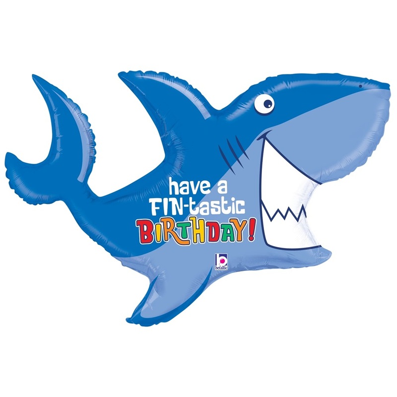 Betallic Birthday Shark 35 inch Shaped Foil Balloon Packaged 1ct