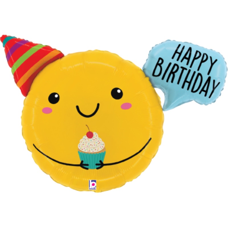 Betallic Birthday Smiley Says 32 inch Shaped Foil Balloon Packaged 1ct