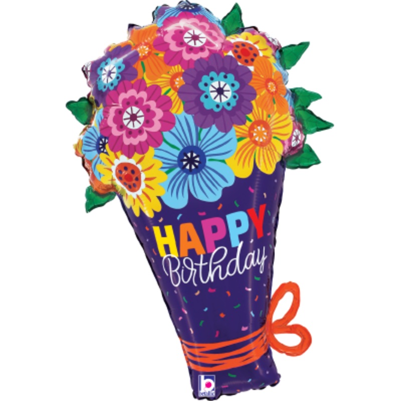 Betallic Bold Blooms Birthday Bouquet 30 inch Shaped Foil Balloon Packaged 1ct