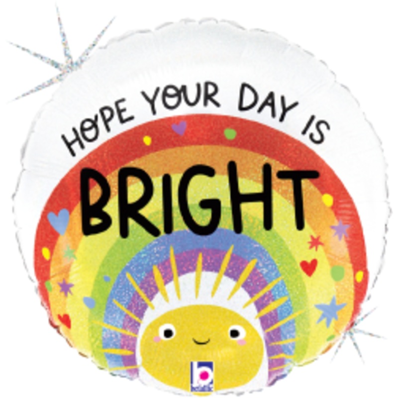 Betallic Bright Day Rainbow Sun 18 inch Glitter Holographic Balloon Packaged 1ct