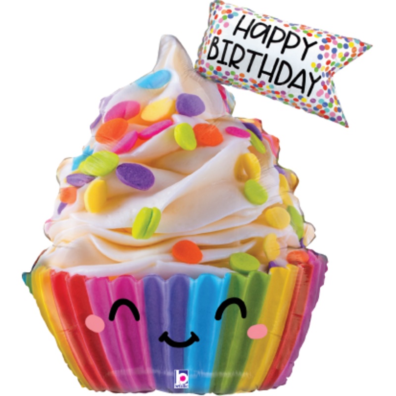Betallic Cute Cupcake Birthday 31 inch Shaped Foil Balloon Packaged 1ct