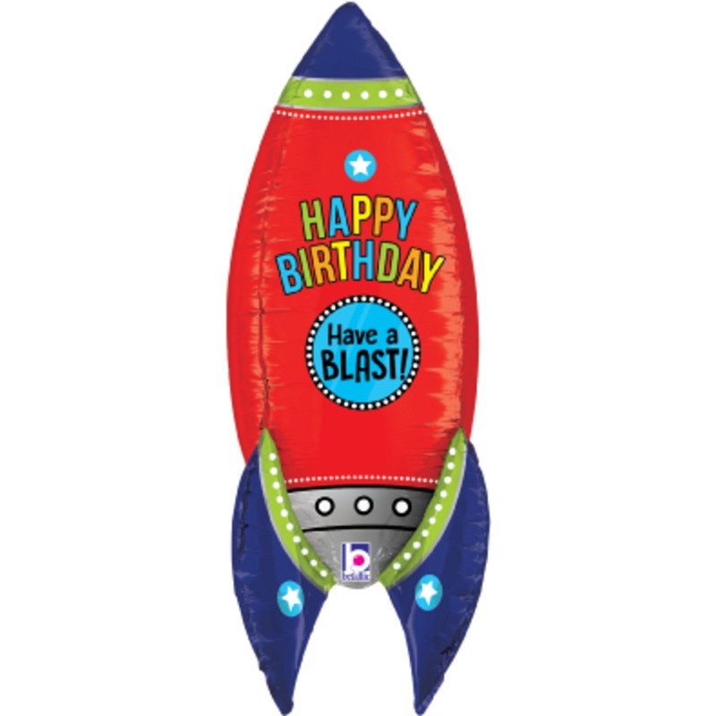 Betallic Dimensionals Blasting Birthday Rocket 33 inch Multi-Sided Shaped Foil Balloon Packaged (D4) 1ct
