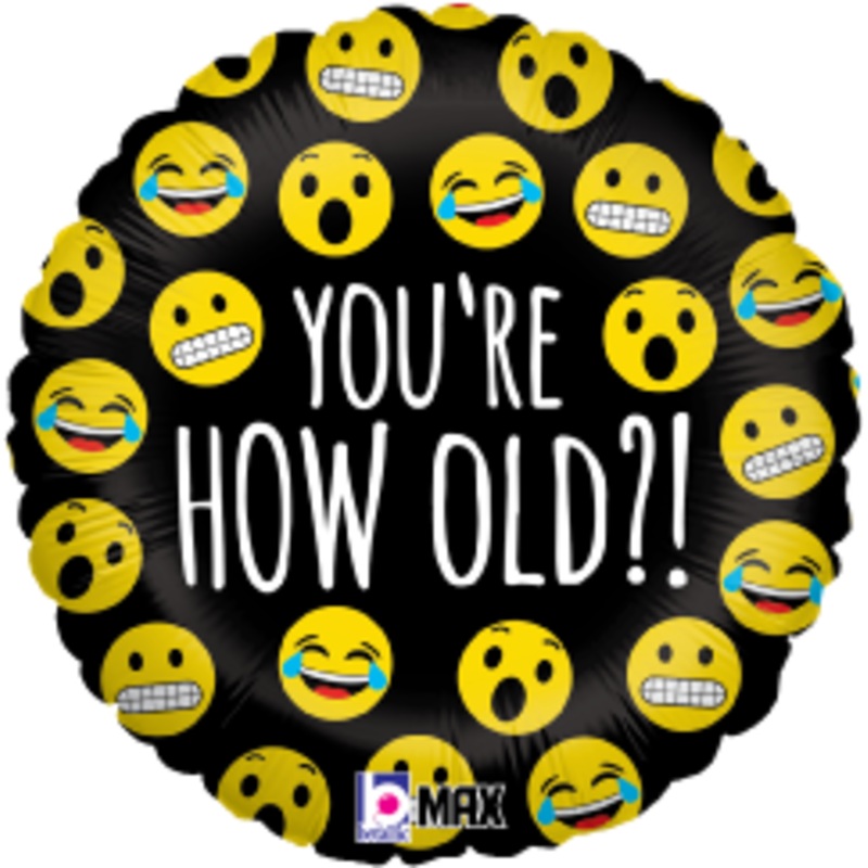 Betallic Emoji How Old? 18 inch MAX Float Balloon Packaged 1ct
