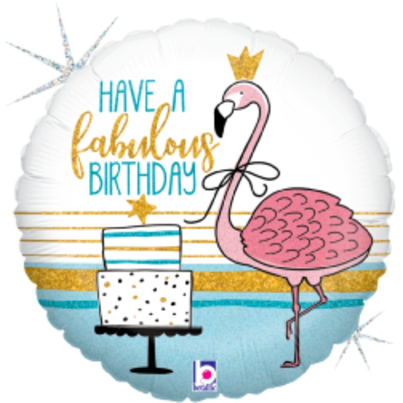 Betallic Fabulous Flamingo Birthday 18 inch Glitter Holographic Balloon Packaged 1ct