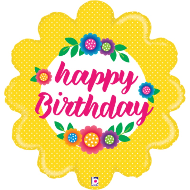 Betallic Flower Birthday 24 inch Shaped Foil Balloon Packaged 1ct
