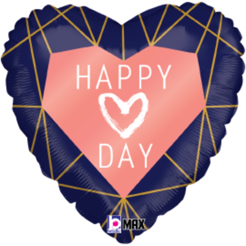 Betallic Geo Navy Heart 18 inch MAX Float Balloon Packaged 1ct