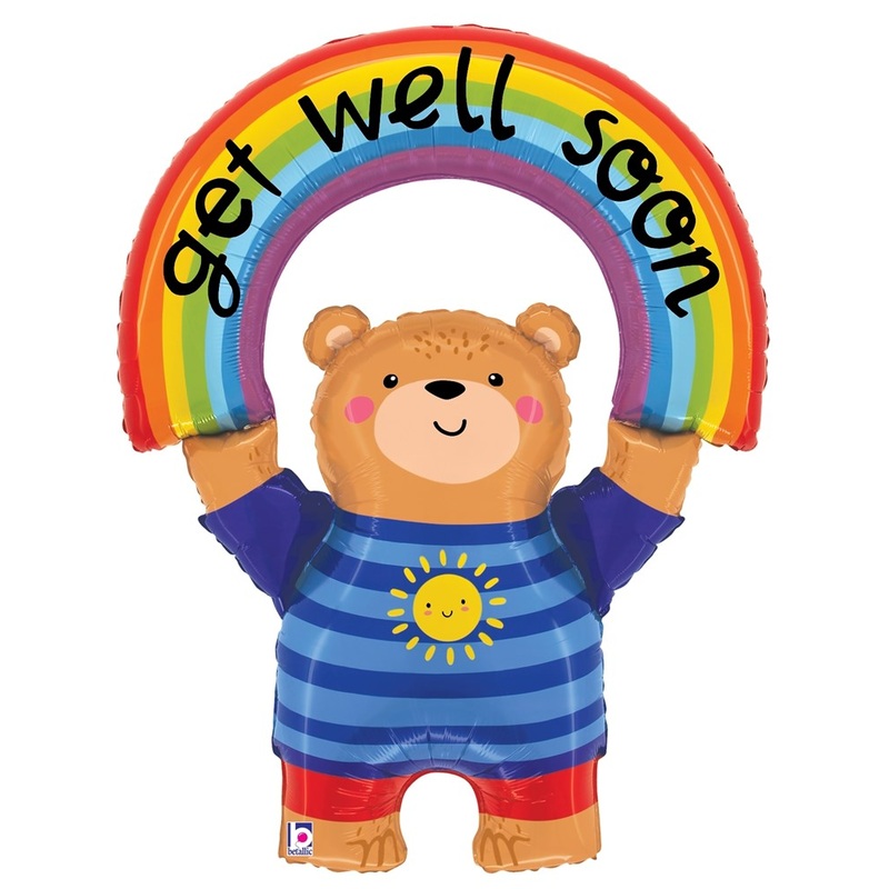 Betallic Get Well Rainbow Bear 39 inch Foil Balloon Packaged