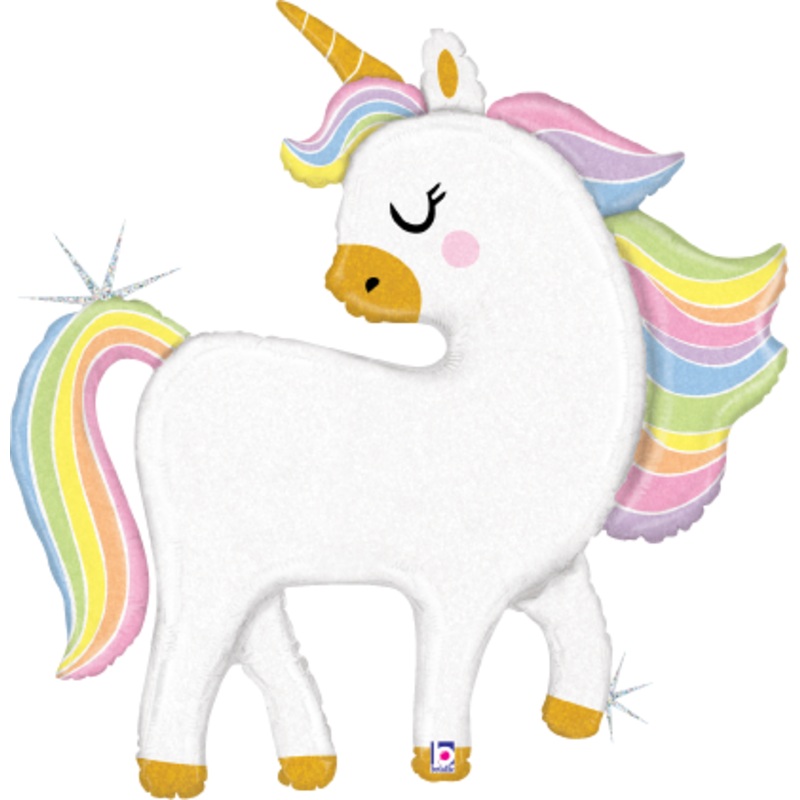 Betallic Glitter Pastel Unicorn 37 inch Shaped Foil Balloon Holographic Packaged 1ct
