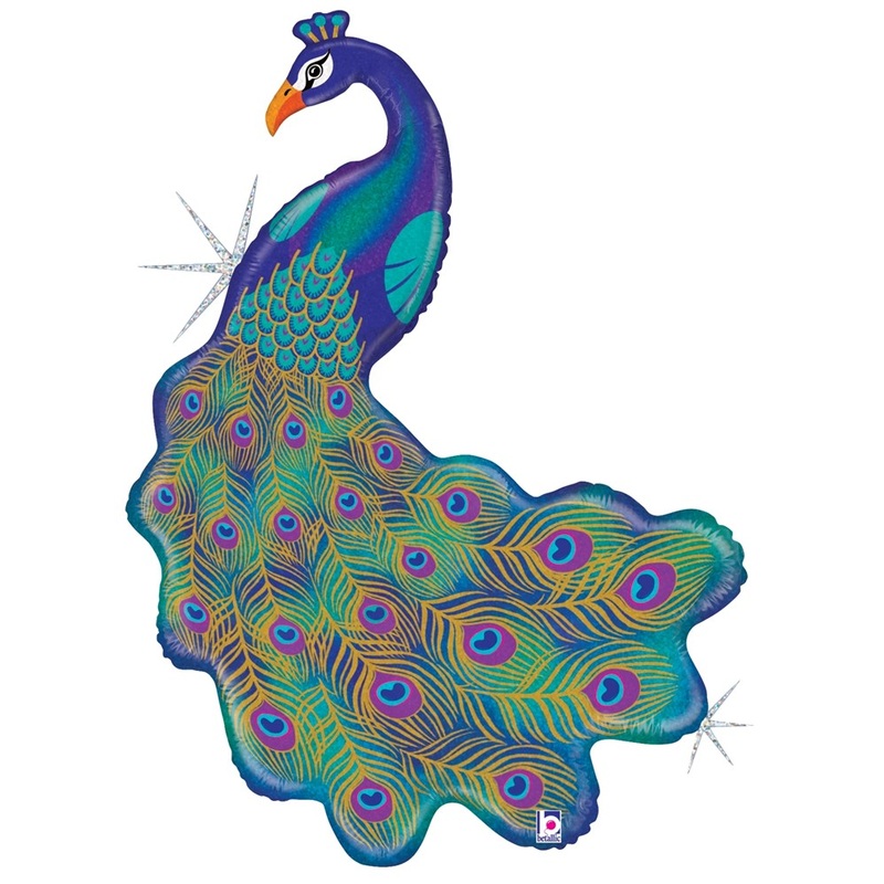 Betallic Glitter Peacock 34 inch Glitter Holographic Shaped Foil Balloon Packaged 1ct