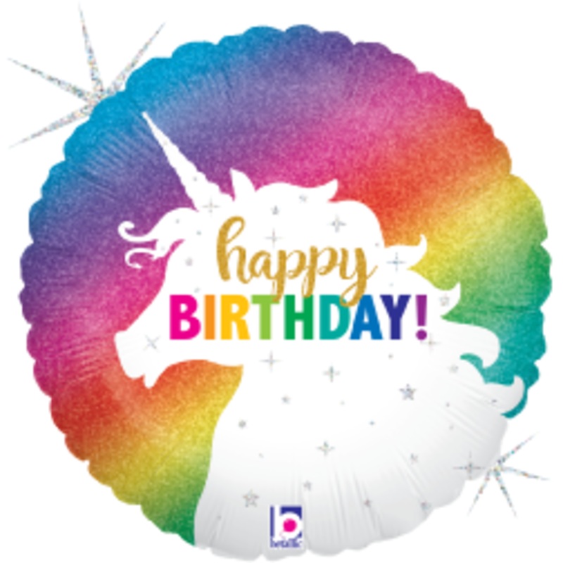 Betallic Glitter Unicorn Birthday 18 inch Glitter Holographic Balloon Packaged 1ct
