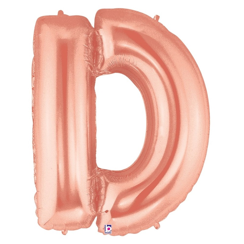 Betallic Letter D Rose Gold 34 inch Shaped Foil Balloon Packaged 1ct