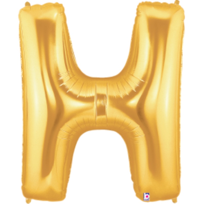 Betallic Letter H Gold 34 inch Shaped Foil Balloon Packaged 1ct